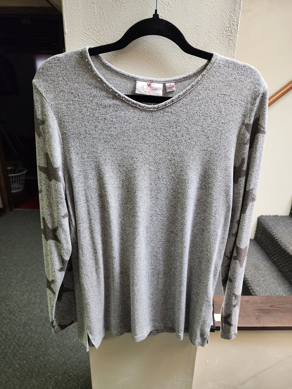 Quacker Facyory Sz S Women's Long Sleeve Star Print Top - Gray